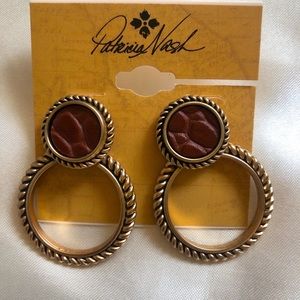 Patricia Nash Bellissa Door Knocker Earrings Leather Inset Rope Edge RUSGLD NWT